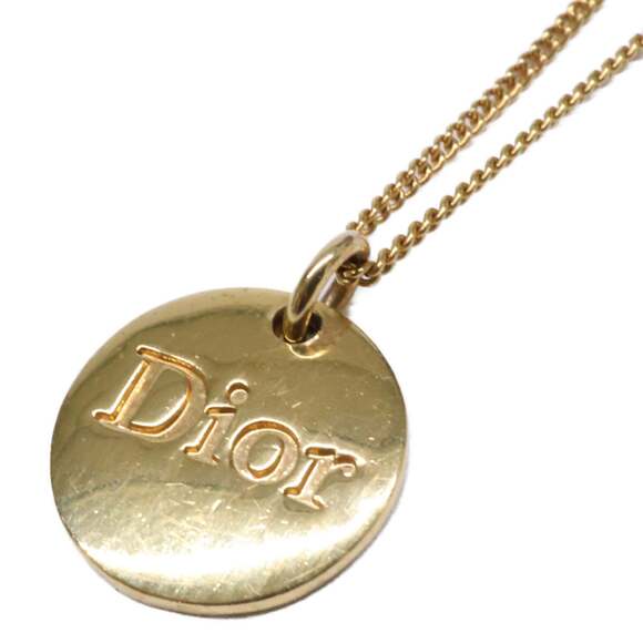Christian Dior logo plate top chain necklace gold women's